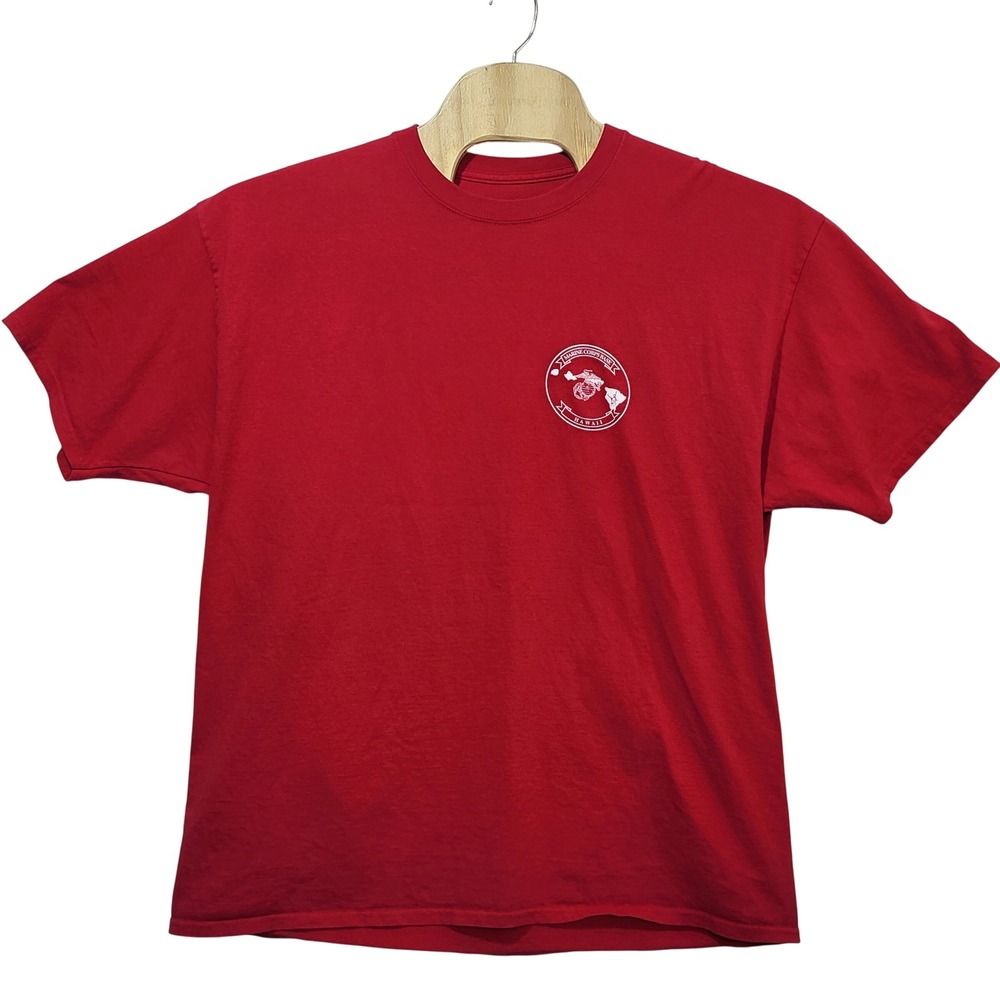 Hanes Mens Marine Corps Base Hawaii USMC Graphic T-Shirt Red 2XL Short Sleeve